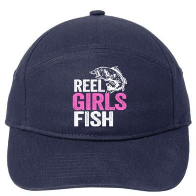 Reel Girl Fish Bass Fishing Funny Fisherwoman Mom Fishing 7-Panel Snapback Hat