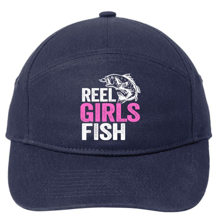 Reel Girl Fish Bass Fishing Funny Fisherwoman Mom Fishing 7-Panel Snapback Hat