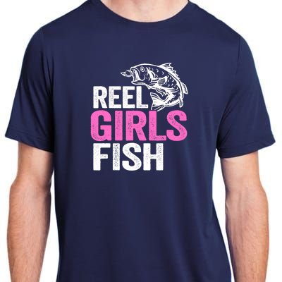 Reel Girl Fish Bass Fishing Funny Fisherwoman Mom Fishing Adult ChromaSoft Performance T-Shirt