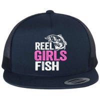 Reel Girl Fish Bass Fishing Funny Fisherwoman Mom Fishing Flat Bill Trucker Hat