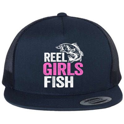 Reel Girl Fish Bass Fishing Funny Fisherwoman Mom Fishing Flat Bill Trucker Hat