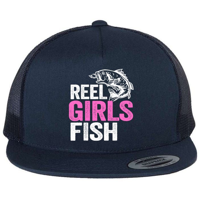 Reel Girl Fish Bass Fishing Funny Fisherwoman Mom Fishing Flat Bill Trucker Hat