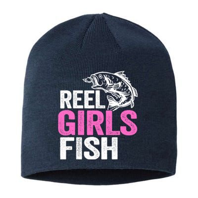 Reel Girl Fish Bass Fishing Funny Fisherwoman Mom Fishing Sustainable Beanie