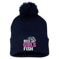 Reel Girl Fish Bass Fishing Funny Fisherwoman Mom Fishing Pom Pom 12in Knit Beanie