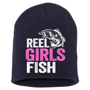 Reel Girl Fish Bass Fishing Funny Fisherwoman Mom Fishing Short Acrylic Beanie