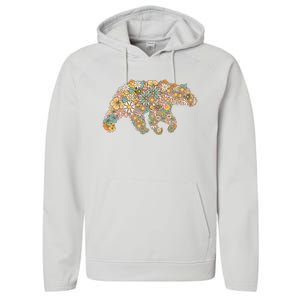 Retro Groovy Floral Bear Spring Nature Bear Lovers Performance Fleece Hoodie