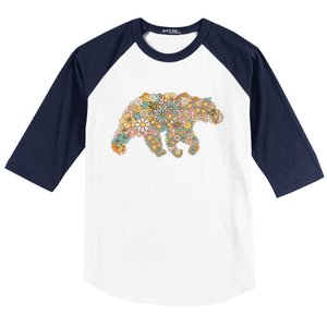 Retro Groovy Floral Bear Spring Nature Bear Lovers Baseball Sleeve Shirt