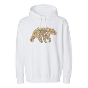 Retro Groovy Floral Bear Spring Nature Bear Lovers Garment-Dyed Fleece Hoodie