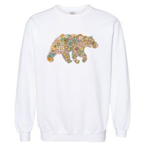 Retro Groovy Floral Bear Spring Nature Bear Lovers Garment-Dyed Sweatshirt