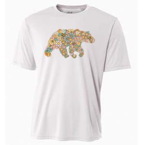 Retro Groovy Floral Bear Spring Nature Bear Lovers Cooling Performance Crew T-Shirt