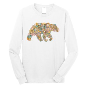 Retro Groovy Floral Bear Spring Nature Bear Lovers Long Sleeve Shirt