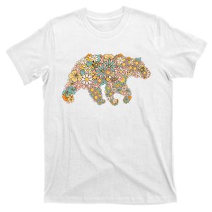 Retro Groovy Floral Bear Spring Nature Bear Lovers T-Shirt