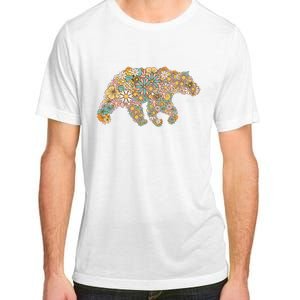 Retro Groovy Floral Bear Spring Nature Bear Lovers Adult ChromaSoft Performance T-Shirt