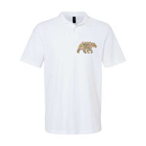 Retro Groovy Floral Bear Spring Nature Bear Lovers Softstyle Adult Sport Polo