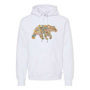 Retro Groovy Floral Bear Spring Nature Bear Lovers Premium Hoodie