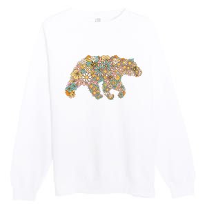 Retro Groovy Floral Bear Spring Nature Bear Lovers Premium Crewneck Sweatshirt