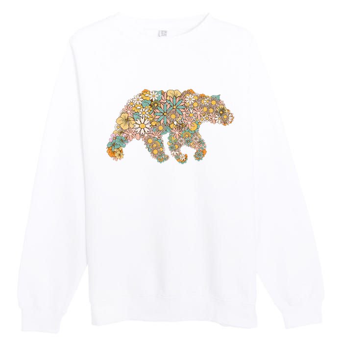 Retro Groovy Floral Bear Spring Nature Bear Lovers Premium Crewneck Sweatshirt