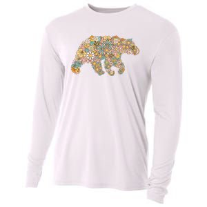 Retro Groovy Floral Bear Spring Nature Bear Lovers Cooling Performance Long Sleeve Crew