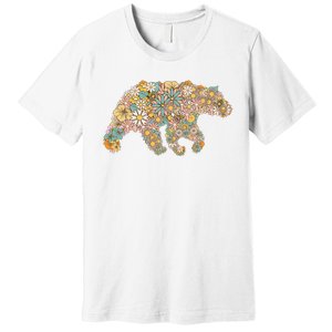 Retro Groovy Floral Bear Spring Nature Bear Lovers Premium T-Shirt