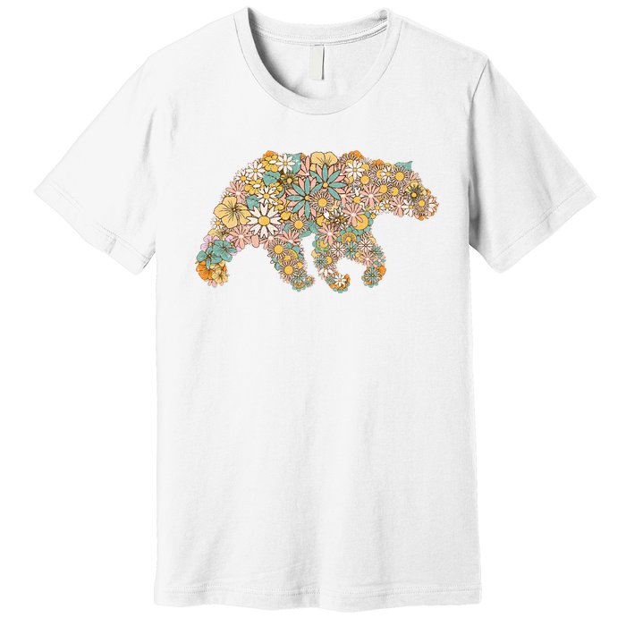 Retro Groovy Floral Bear Spring Nature Bear Lovers Premium T-Shirt