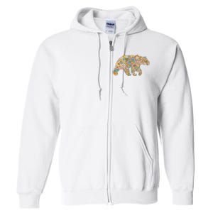 Retro Groovy Floral Bear Spring Nature Bear Lovers Full Zip Hoodie