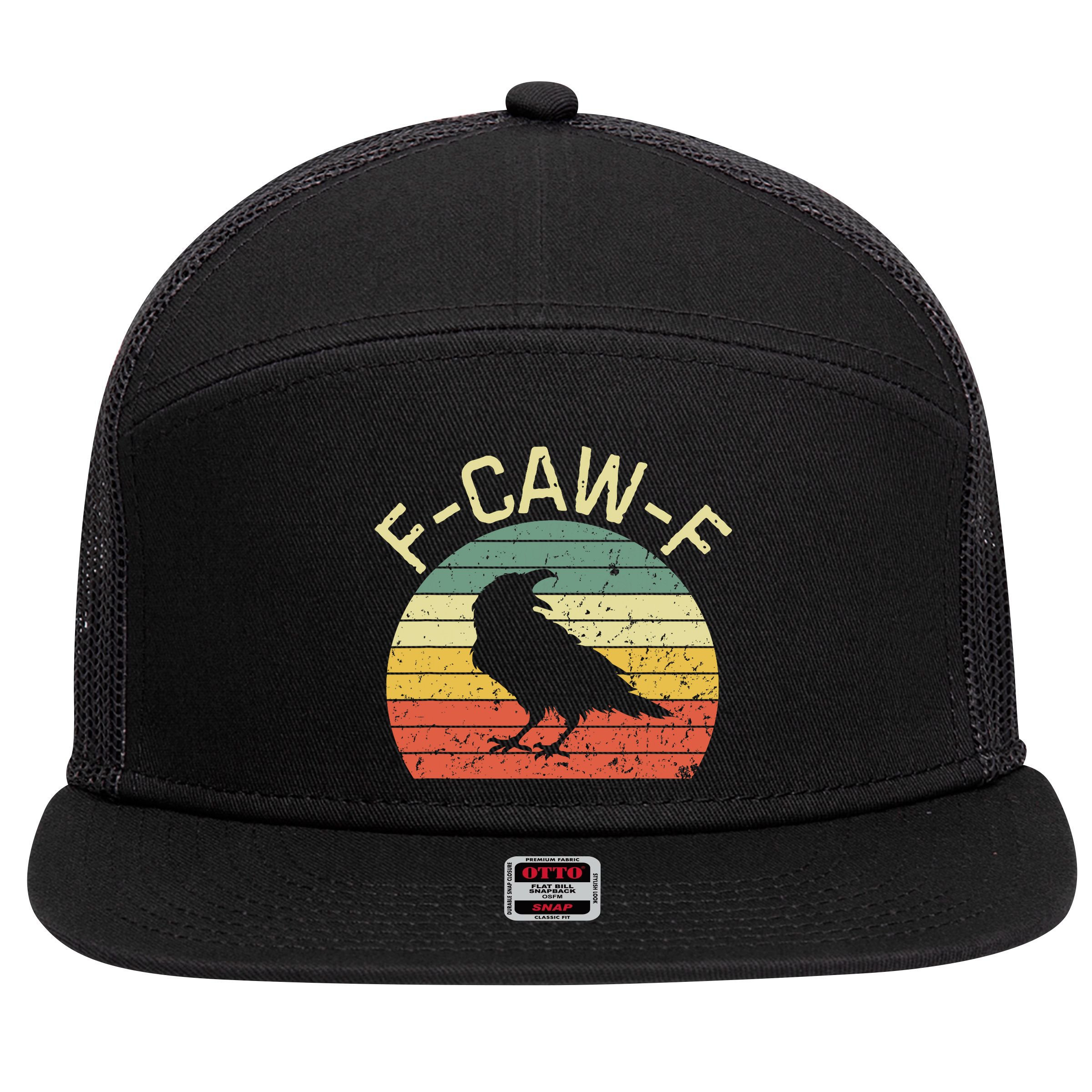 Retro Grunge F-Caw-F Black Crow Black Bird Cawing  7 Panel Mesh Trucker Snapback Hat