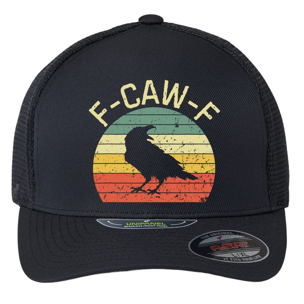 Retro Grunge F-Caw-F Black Crow Black Bird Cawing  Flexfit Unipanel Trucker Cap