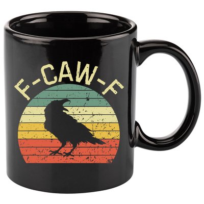 Retro Grunge F-Caw-F Black Crow Black Bird Cawing  11oz C Handle Ceramic Mug