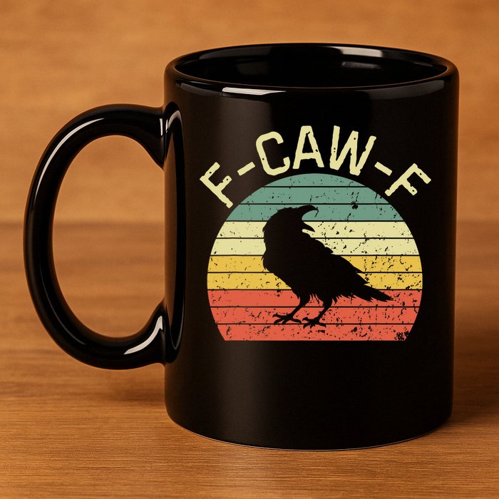Retro Grunge F-Caw-F Black Crow Black Bird Cawing  11oz C Handle Ceramic Mug