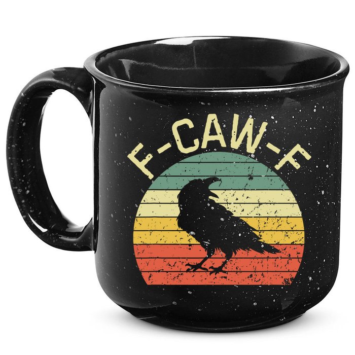 Retro Grunge F-Caw-F Black Crow Black Bird Cawing  15oz Campfire Ceramic Mug