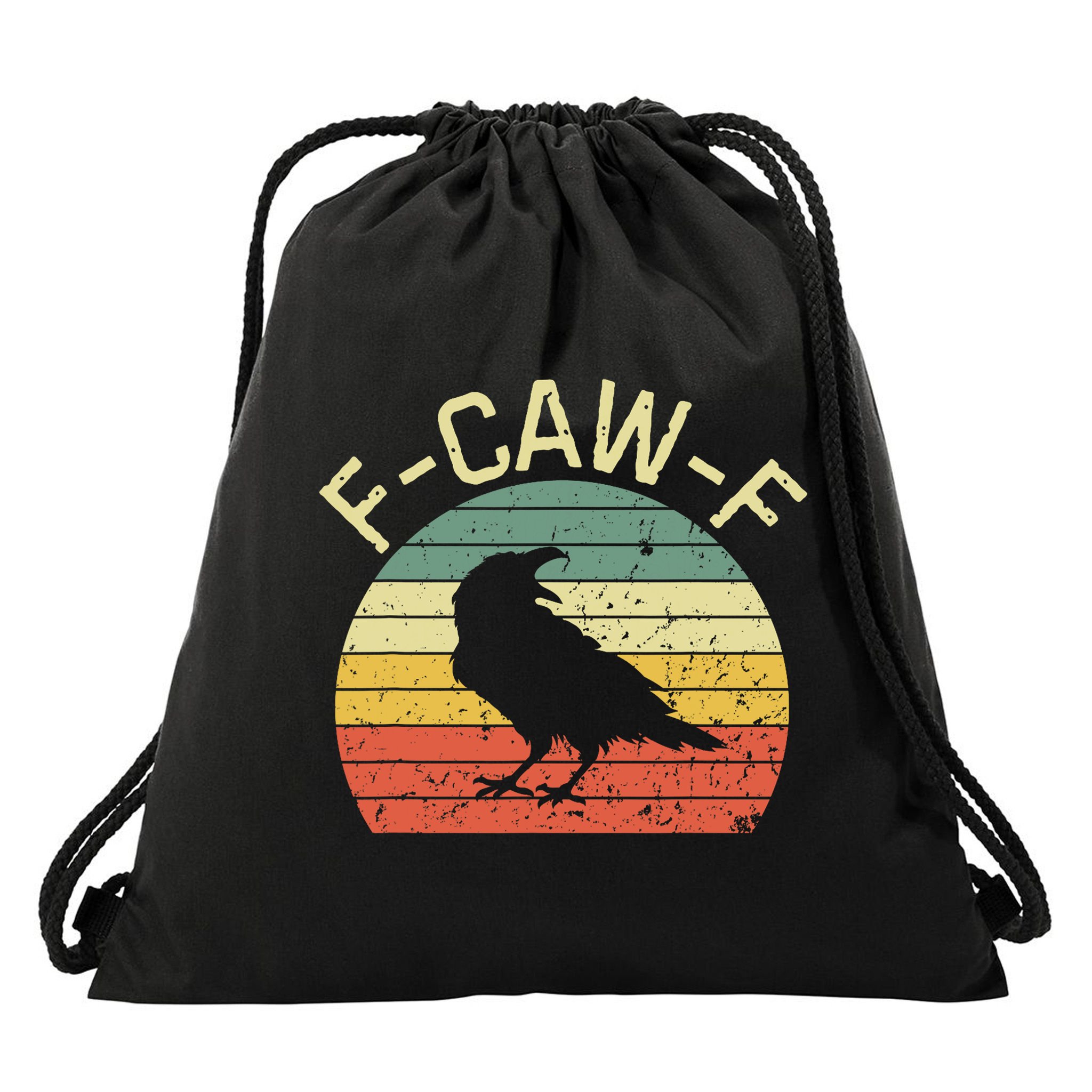 Retro Grunge F-Caw-F Black Crow Black Bird Cawing  Drawstring Bag
