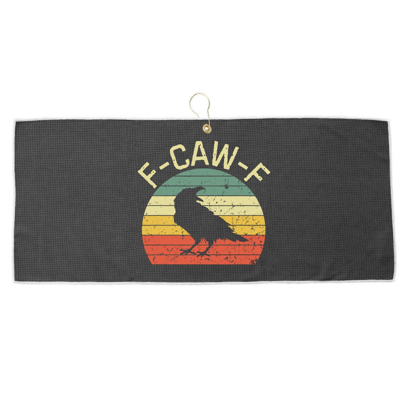 Retro Grunge F-Caw-F Black Crow Black Bird Cawing  Large Microfiber Waffle Golf Towel