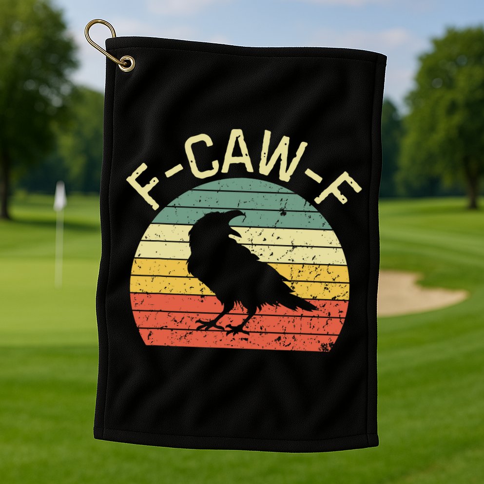 Retro Grunge F-Caw-F Black Crow Black Bird Cawing  Golf Towel