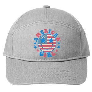 Retro Groovy Fourth 4th Of July Smile American Girl 7-Panel Snapback Hat