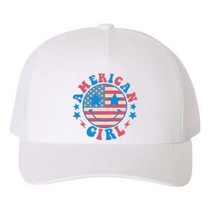 Retro Groovy Fourth 4th Of July Smile American Girl Yupoong Adult 5-Panel Trucker Hat