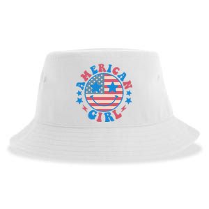 Retro Groovy Fourth 4th Of July Smile American Girl Sustainable Bucket Hat