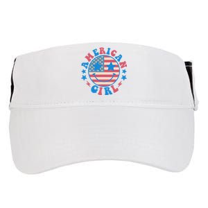 Retro Groovy Fourth 4th Of July Smile American Girl Adult Drive Performance Visor