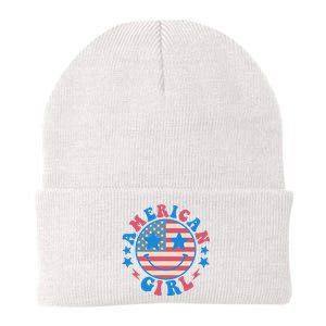 Retro Groovy Fourth 4th Of July Smile American Girl Knit Cap Winter Beanie