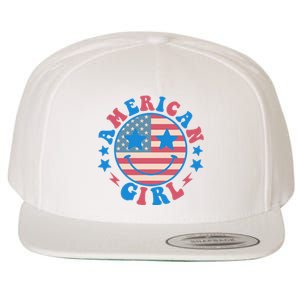 Retro Groovy Fourth 4th Of July Smile American Girl Wool Snapback Cap