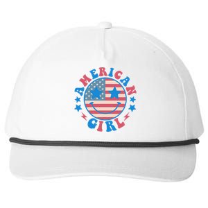 Retro Groovy Fourth 4th Of July Smile American Girl Snapback Five-Panel Rope Hat