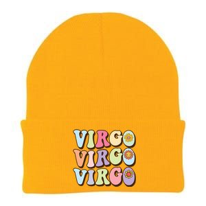 Retro Groovy Floral Virgo Zodiac Sign Birthday Horoscope Gift Knit Cap Winter Beanie