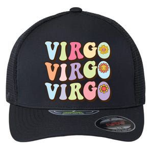 Retro Groovy Floral Virgo Zodiac Sign Birthday Horoscope Gift Flexfit Unipanel Trucker Cap