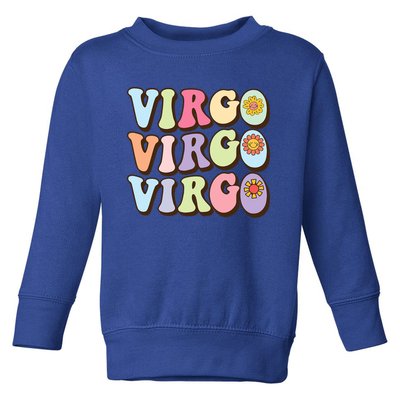 Retro Groovy Floral Virgo Zodiac Sign Birthday Horoscope Gift Toddler Sweatshirt