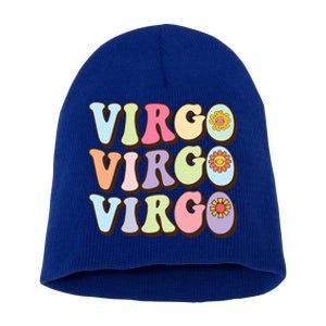 Retro Groovy Floral Virgo Zodiac Sign Birthday Horoscope Gift Short Acrylic Beanie