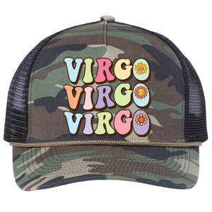 Retro Groovy Floral Virgo Zodiac Sign Birthday Horoscope Gift Retro Rope Trucker Hat Cap