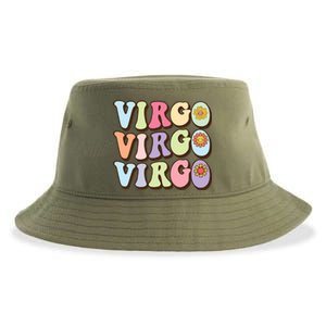 Retro Groovy Floral Virgo Zodiac Sign Birthday Horoscope Gift Sustainable Bucket Hat