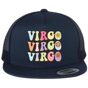 Retro Groovy Floral Virgo Zodiac Sign Birthday Horoscope Gift Flat Bill Trucker Hat