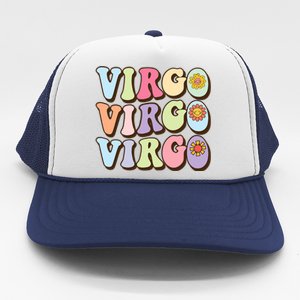 Retro Groovy Floral Virgo Zodiac Sign Birthday Horoscope Gift Trucker Hat