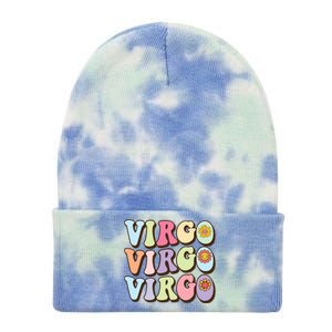 Retro Groovy Floral Virgo Zodiac Sign Birthday Horoscope Gift Tie Dye 12in Knit Beanie