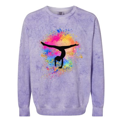 Rainbow Gymnastics Female Gymnast Silhouette HandStand Colorblast Crewneck Sweatshirt